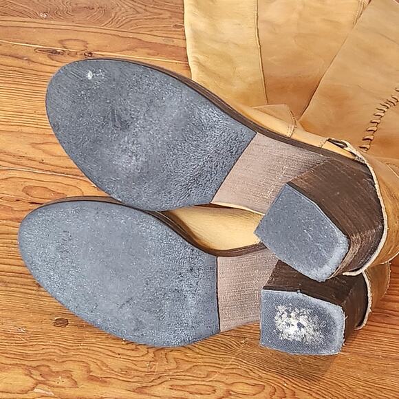 FREE PEOPLE AUBURN TALL OVER THE KNEE BOOTS MUSTARD YELLOW LEATHER SZ 39 US 8 - Picture 10 of 10